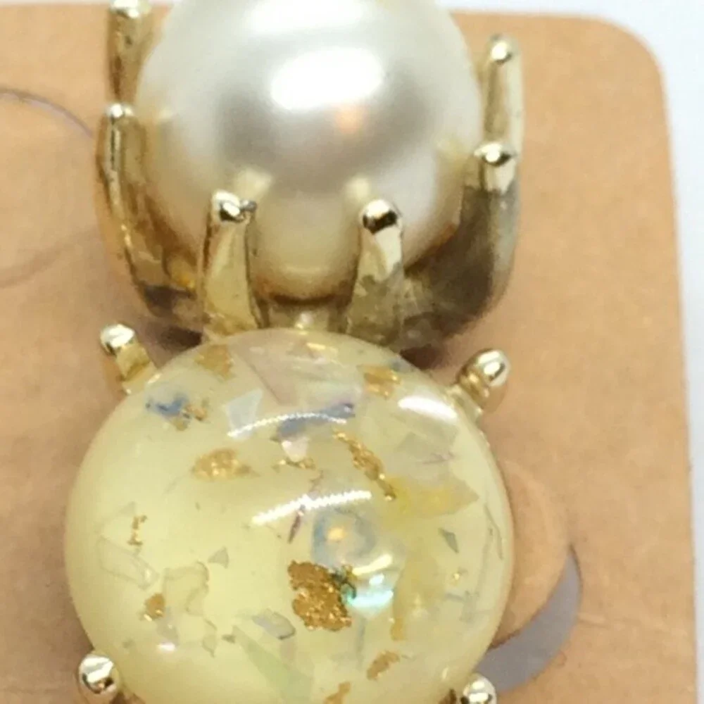 CORO CONFETTI LUCITE Earrings Clip On Yellow Faux Pearl Vintage